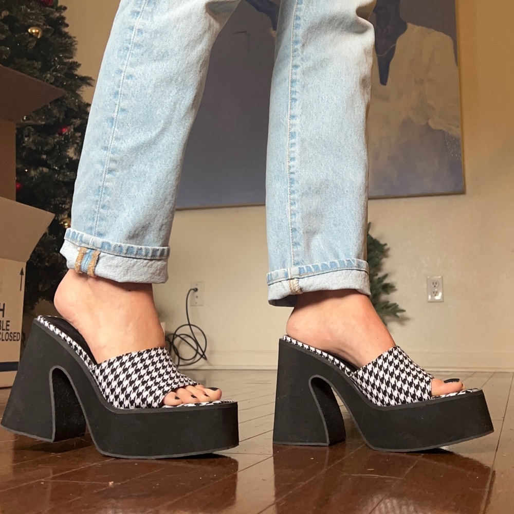 Nasty Gal gingham platform funky heels